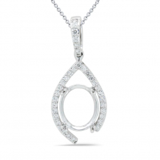 Oval 11x9mm Pendant Semi Mount in 14K White Gold with Diamond Accents