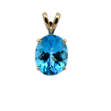 Oval Swiss Blue Topaz 4.18 Carat  Pendant in 14K Yellow Gold  ( Chain Not Included )