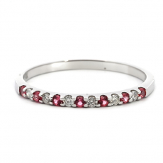 Padparadscha Sapphire 0.1 Carat Stackable Wedding Ring in 14K White Gold with Diamonds