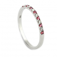 Padparadscha Sapphire 0.1 Carat Stackable Wedding Ring in 14K White Gold with Diamonds