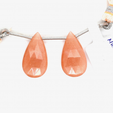 Peach Moonstone Drops Fan Shape 19x15mm Drilled Bead Matching Pair