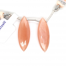 Peach Moonstone Drops Marquise Shape 30x10mm Drilled Bead Matching Pair