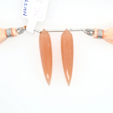 Peach Moonstone Drops Okra Shape 35x8mm Drilled Beads Matching Pair
