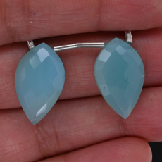 Peruvian Chalcedony Drops Leaf Shape 20x12mm Drilled Bead Matching Pair