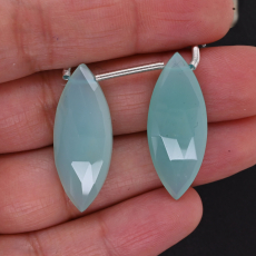 Peruvian Chalcedony Drops Marquise Shape 30x12mm Drilled Bead Matching Pair
