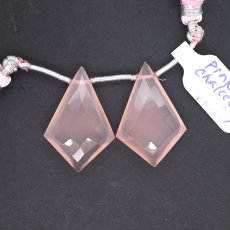 Pink Chalcedony Drops Almond Shape 27x18mm Drilled Bead Matching Pair