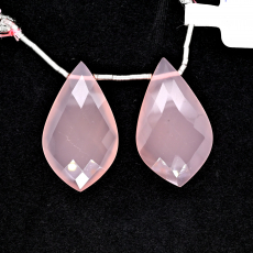 Pink Chalcedony Drops Leaf Shape 30x17mm Drilled Bead Matching Pair