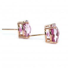 Pink Topaz Cushion  Shape 13.70 Carat Stud Earring In 14K Rose Gold