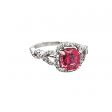 Pink Tourmaline Cushion 1.80 Carat Ring with Accent Diamonds in 14K White Gold