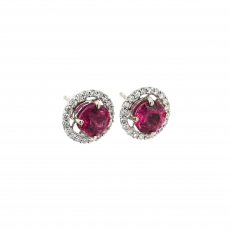 Pink Tourmaline Round 3.20 Carat Stud Earrings with Detachable Diamond Halo in 14K White Gold