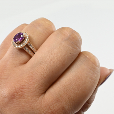Purple Sapphire Oval 1.16 Carat Ring In 14K Rose Gold Accented With Diamonds