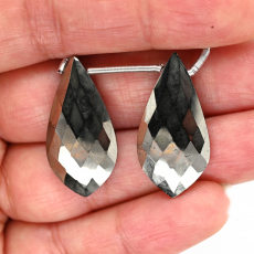 Pyrite Drops Leaf Shape 28x14Drilled Bead Matching Pair