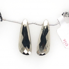 Pyrite Drops Wing Shape 30x10mm Drilled Beads Matching Pair