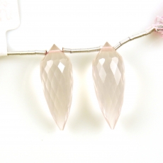 Rose Quartz Drops Briolette Shape 26x10mm Drilled Beads Matching Pair