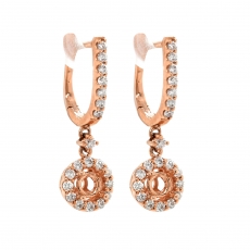 Round 4.1mm Earring Semi Mount in 14K Rose Gold with White Diamonds