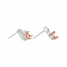 Round 5mm Earring Semi Mount in 14K Dual Tone (White/Rose Gold) With Diamond Accents (UER0181)