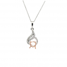 Round 6mm Pendant Semi Mount In 14K Dual Tone (White/Rose Gold) With Diamond Accents (Chain Not Included)