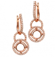 Round 7mm Halo Earring Dangle Semi Mount in 14K RoseGold With White Diamonds