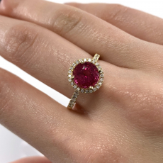 Rubellite Tourmaline Round 1.90 Carat Ring with Accent Diamonds in 14K Yellow Gold