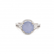 Star Sapphire Oval Shape 4.39 Carat Ring in 14K White Gold With Accent Diamonds
