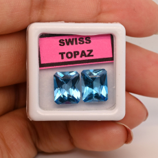 Swiss Blue Topaz Emerald Cushion 10x8mm Matching Pair Approximately 6.69 Carat