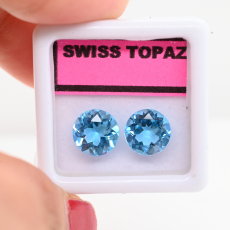 Swiss Blue Topaz Round 8x8mm Matching Pair Approximately 4.49 Carat