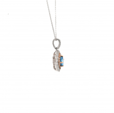 Swiss Blue Topaz Round Shape 0.56 Carat Pendant with Accent Diamond in 14K Dual Ton White and Rose Gold ( Chain Not Included )
