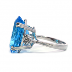 Swiss Topaz Oval 16.14 Carat Ring In 14K White Gold With Accented Diamonds