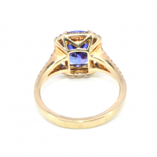 Tanzanite Cushion Shape 2.70 Carat Ring with Accent Diamonds in 14K Yellow Gold