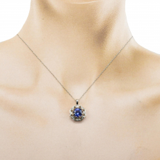 Tanzanite Round 1.99 Carat With Diamond Accent Pendant in 14K White Gold ( Chain Not Included )