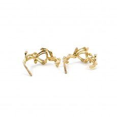Trillion Shape 6mm Vine Design  Earring  Semi Mount in 14K Yellow Gold with Diamond Accents