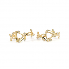 Trillion Shape 6mm Vine Design  Earring  Semi Mount in 14K Yellow Gold with Diamond Accents