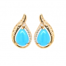 Turquoise 14.49 Carat With Accented Diamond Stud Earring in 14K Yellow Gold