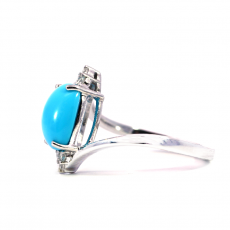 Turquoise Cab Cushion Shape 1.80 Carat Ring In 14K White Gold Accented With Diamonds
