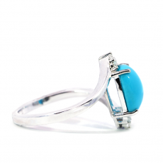 Turquoise Cab Cushion Shape 1.80 Carat Ring In 14K White Gold Accented With Diamonds