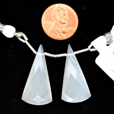 White Moonstone Drops Conical Shape 30x15mm Drilled Beads Matching Pair