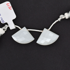 White Moonstone Drops Fan Shape 16x22mm Drilled Bead Matching Pair
