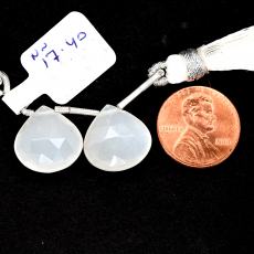 White Moonstone Drops Heart Shape 15x15mm Drilled Beads Matching Pair