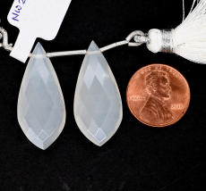 White Moonstone Drops Leaf Shape 31x14mm Drilled Beads Matching Pair