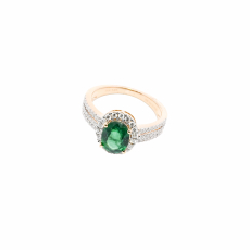 Zambian Emerald Oval Cut 1.64 Carat Ring with Accent Diamonds in 14K Yellow Gold