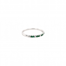 Zambian Emerald Round 0.09 Carat Ring Band in 14K White Gold with Accent Diamonds (RG0698)
