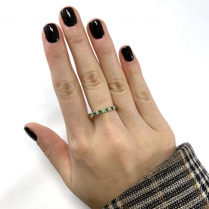 Zambian Emerald Round 0.18 Carat Ring Band in 14K Yellow Gold with Accent Diamonds (RG4897)