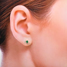 Zambian Emerald Round 0.45 Carat Stud Earring In 14k Yellow Gold
