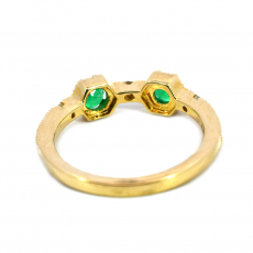 Zambian Emerald Round 0.51 Carat Stackable Ring Band with Accent Diamonds in 14K Yellow Gold