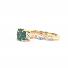 Zambian Emerald Round 0.94 Carat Ring In 14K Yellow Gold With Accent Diamonds