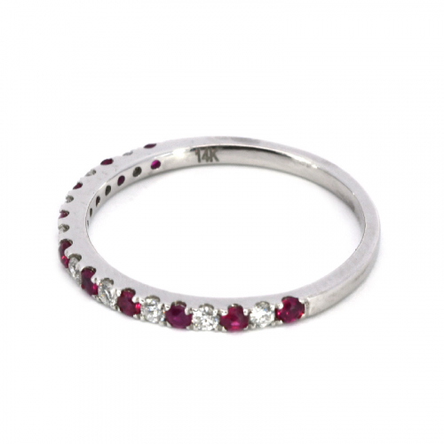 0.21 Carat Burmese Ruby And 0.15 Carat White Diamond Half Eternity Stackable Ring Band In 14k White Gold