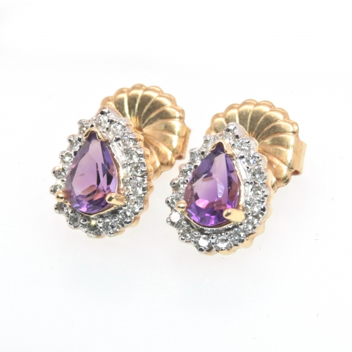 2.85 Carat Amethyst And Diamond Stud Earring In 14k Rose Gold