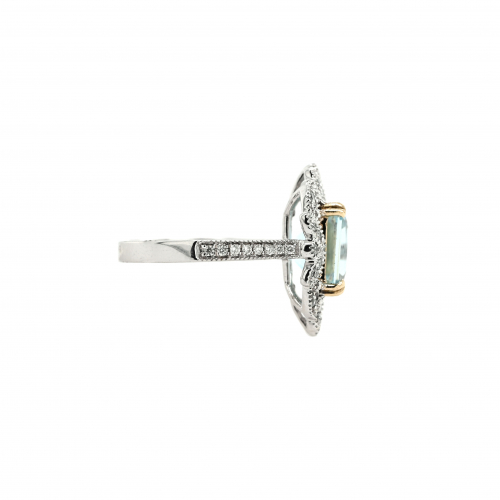 Aquamarine Emerald Cut 2.86 Carat Ring in 14K Dual Tone (White/Yellow) Gold with Accent Diamonds