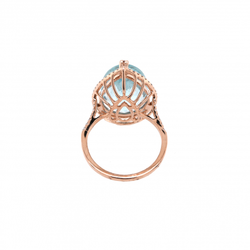 Aquamarine Pear Shape 8.58 Carat Ring With Accent Diamonds In 14k Rose Gold