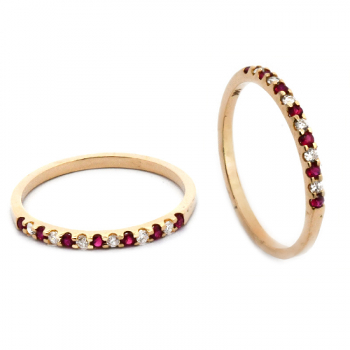 Burmese Ruby 0.09 Carat Stackable Wedding  Ring Band In 14k Yellow Gold With Diamonds